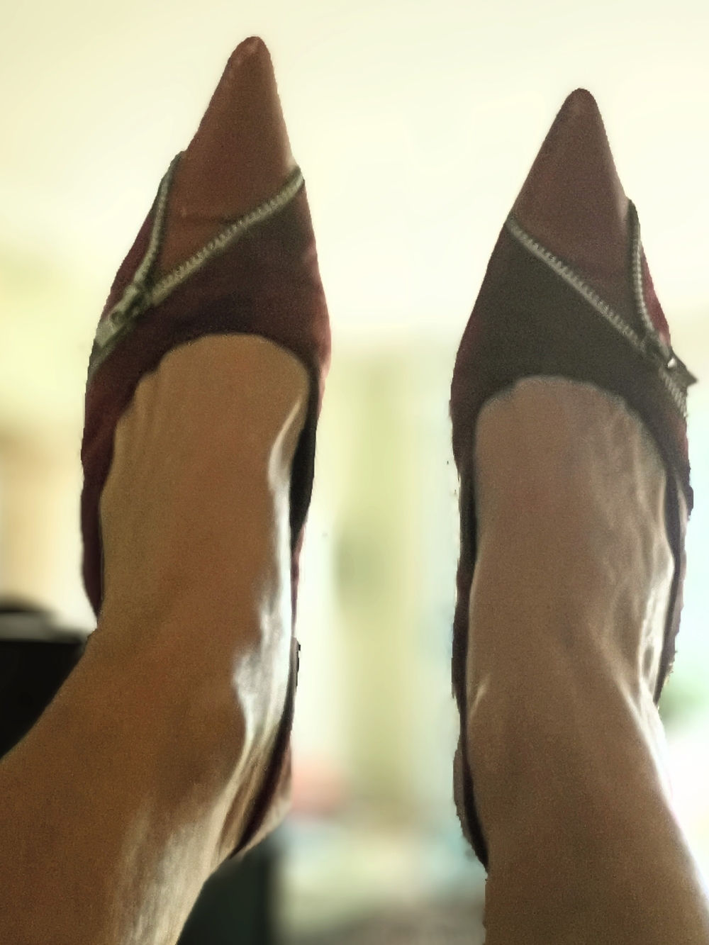 Women's Pointed Toe Burgundy Zipper-Trim Heels